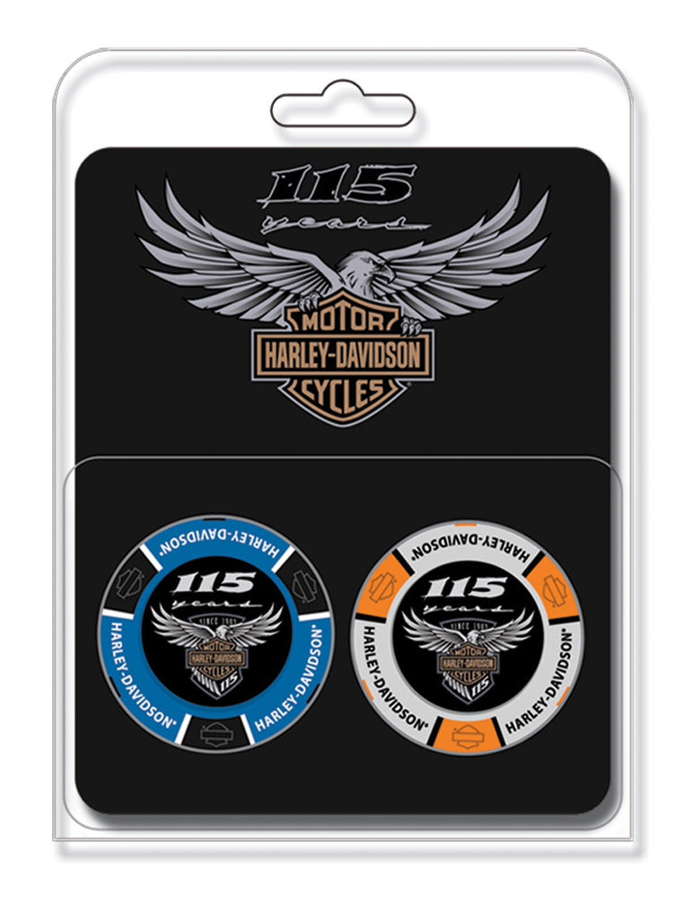 Harley-Davidson 115th Anniversary Collector's Poker Chip Packs, Blue & Gray.
