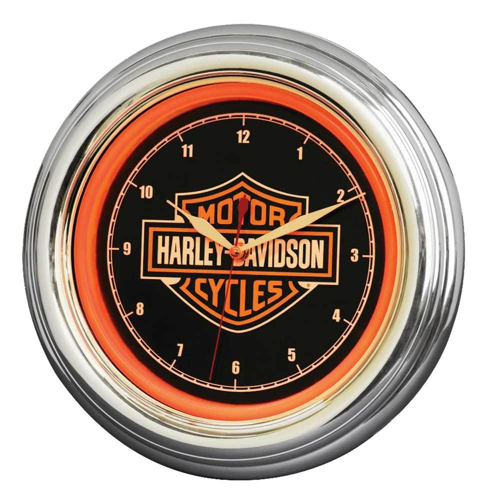 Harley-Davidson® Bar & Shield LED Clock, Long Lasting Bright Orange, HDL-16633