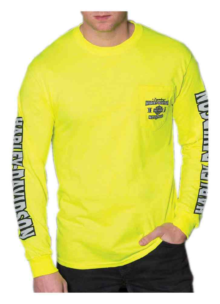 Harley-Davidson® Men's Motor Journey Long Sleeve Chest Pocket Shirt, Safety Green