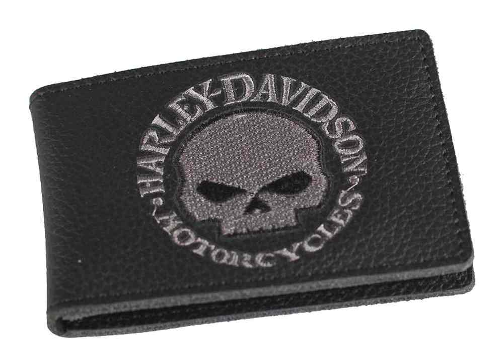 Harley-Davidson® Men's Embroidered Willie G Skull Duo-Fold Wallet, XML6136-GRYBLK